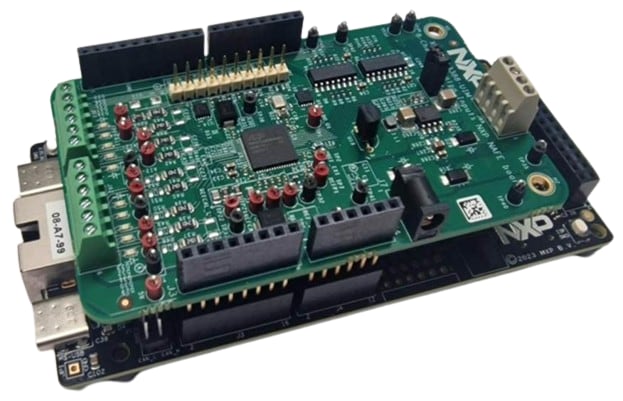 Figure 3. NAFE13388-UIM expansion board connected to the FRDM-MCXN947 evaluation board