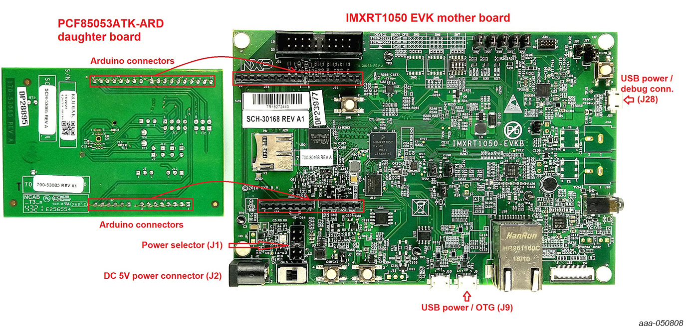 PCF85053ATK-ARD Expansion Board and MIMXRT1050-EVK Board